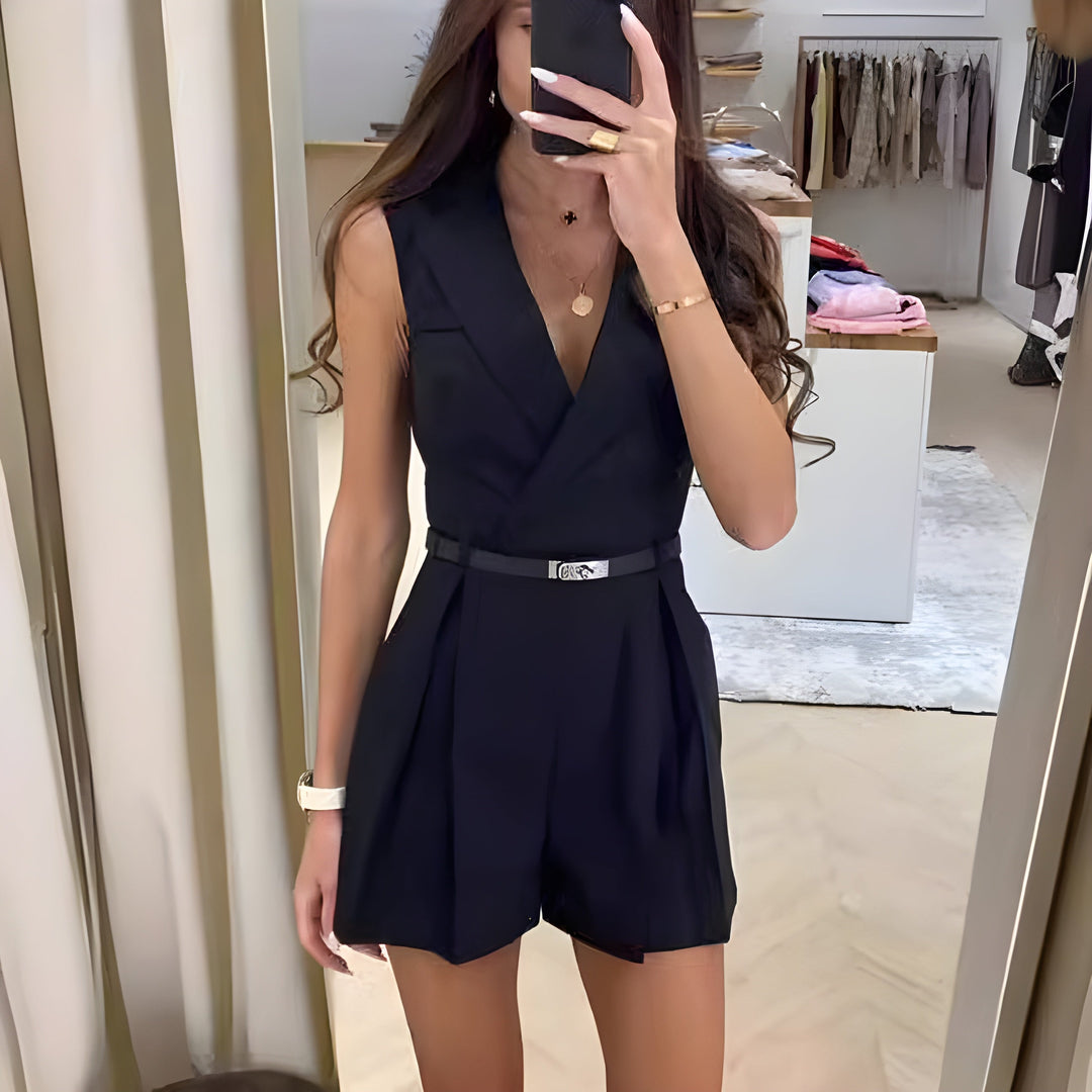 Naisille Hihaton Jumpsuit V-kaula Tyylikäs Korkealaatuinen Kangas-3