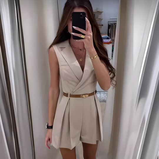 Naisille Hihaton Jumpsuit V-kaula Tyylikäs Korkealaatuinen Kangas-5