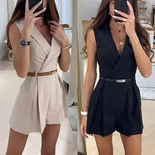 Naisille Hihaton Jumpsuit V-kaula Tyylikäs Korkealaatuinen Kangas-2