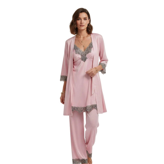 Pehmeä silkkiä muistuttava pyjama-setti 1