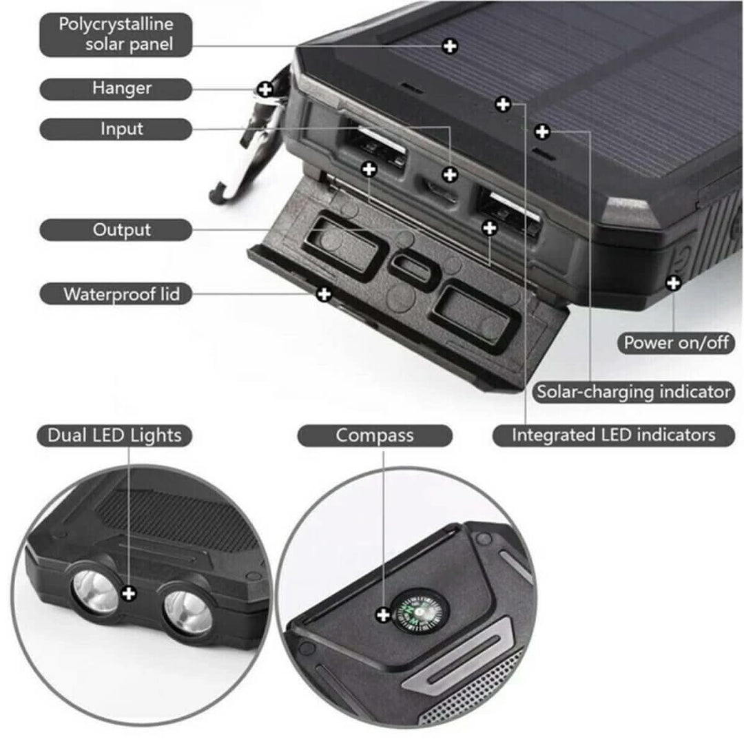 Power Bank Vedenpitävä Aurinkoenergialla 30 000 mAh 8
