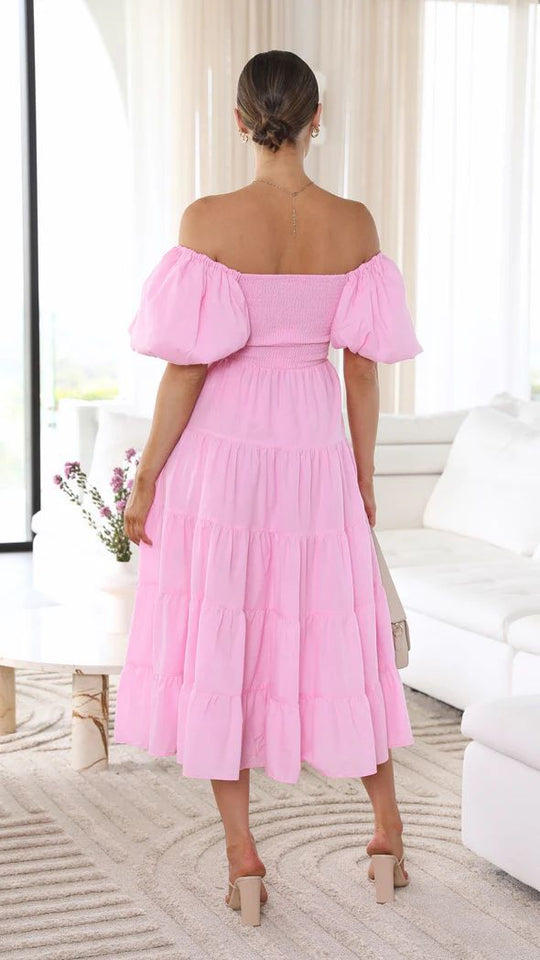Naisten Midi Mekko Off-Shoulder Röyhelöillä Pehmeä Kangas-4