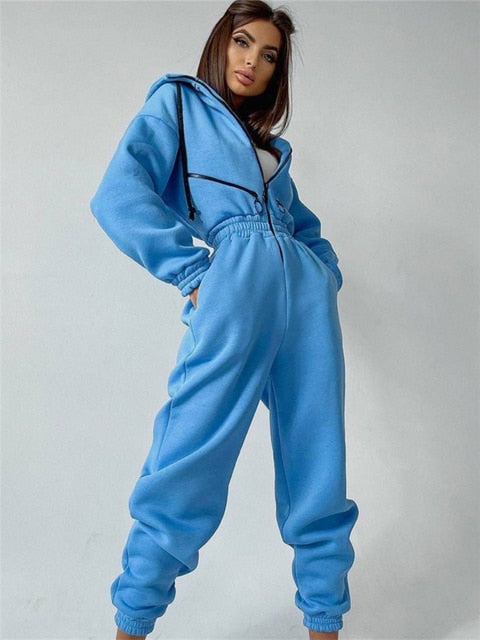 Naisten Rentojumpsuit Vetoketjuhupulla Puuvilla-Polyesteriseos-2