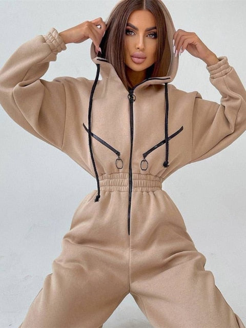 Variant image for Naisten Rentojumpsuit Vetoketjuhupulla Puuvilla-Polyesteriseos-30