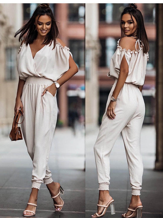 Naisille Jumpsuit Avoimilla Hartioilla V-kaula-aukko Polyesteri-4