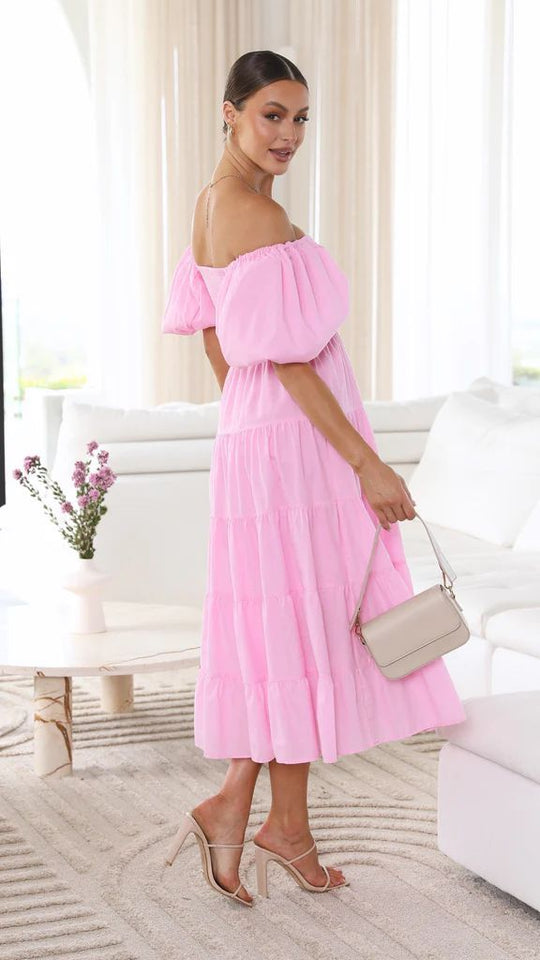 Naisten Midi Mekko Off-Shoulder Röyhelöillä Pehmeä Kangas-5