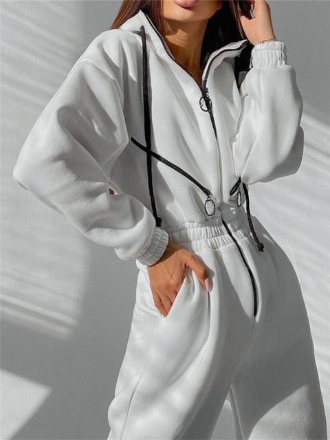 Naisten Rentojumpsuit Vetoketjuhupulla Puuvilla-Polyesteriseos-1