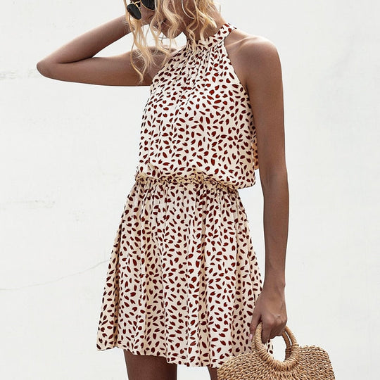 Naisten Halterneck Mini Mekko Moderni Beige 2