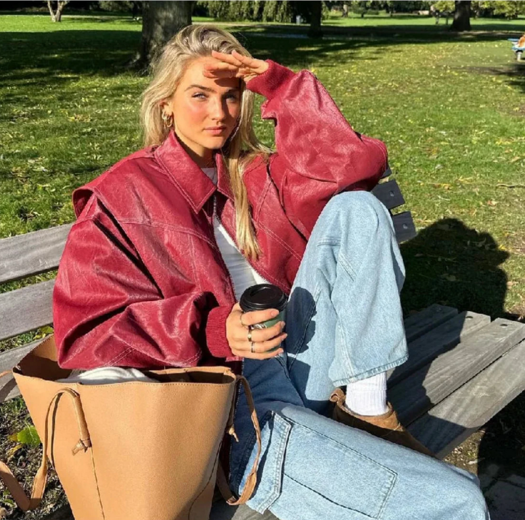 Naisten Takki Musta Oversized Bomber Lämmin Kestävä-2