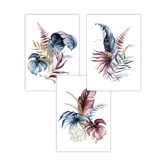 Seinätaidejulisteet Triptyykki Vaaleanpunaisilla ja Sinisillä Kukilla 0
