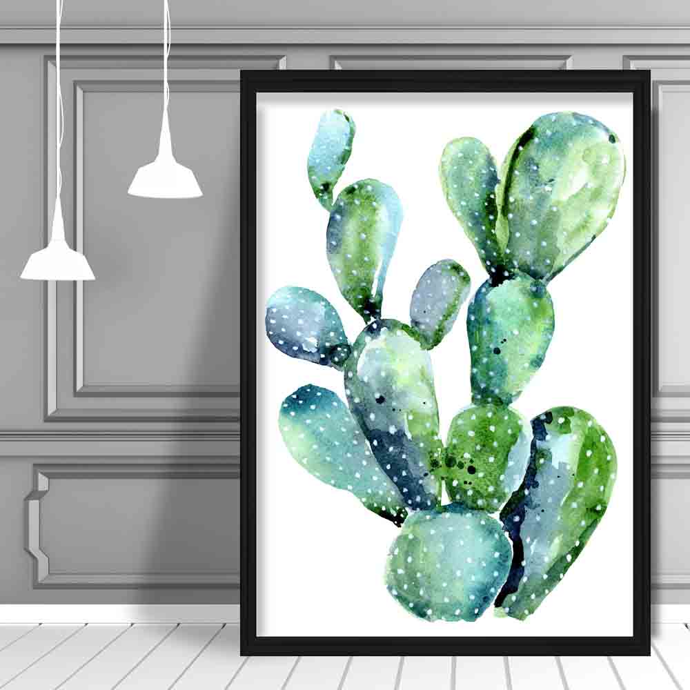 Sinisenvihreä Akvarellivedos Cactus 1