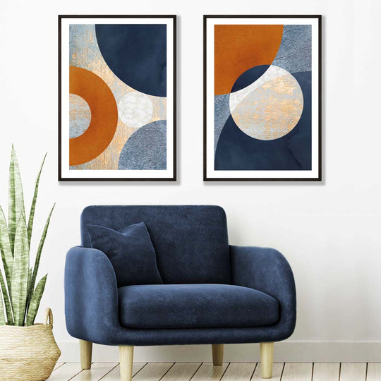 Taideprintti Setti Sininen ja Oranssi 1