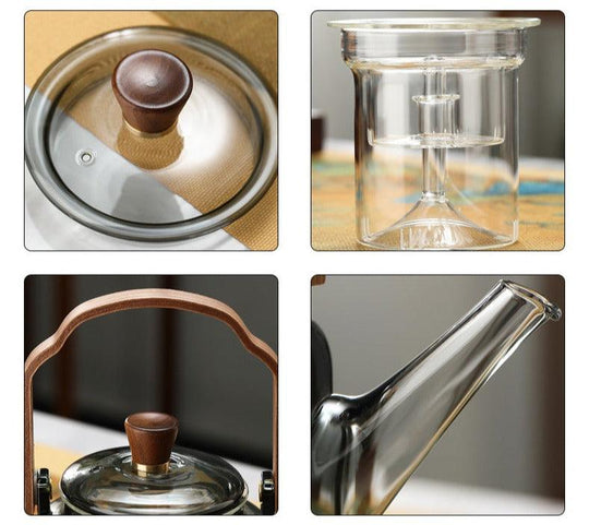 Teekannu Luonnonpuusta ja Lasista Tyylikäs Design 5