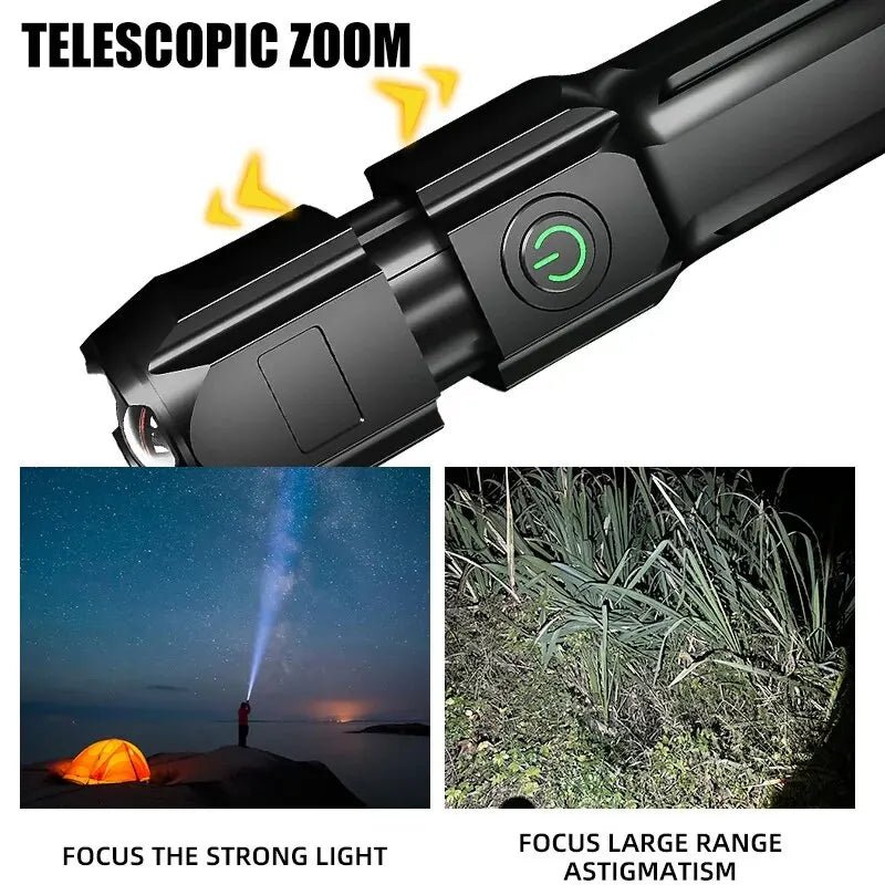 Tehokas LED-taskulamppu USB-latauksella ja zoom-toiminnolla 6