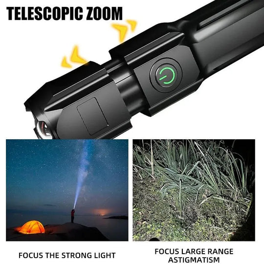 Tehokas LED-taskulamppu USB-latauksella ja zoom-toiminnolla 6
