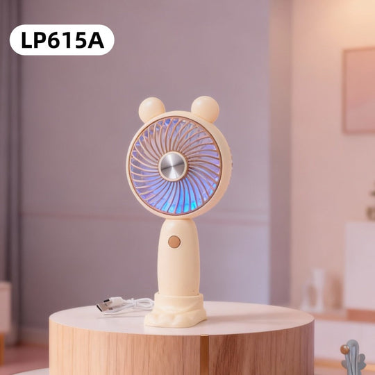 Unisex-kannettava USB-käsituuletin LED-valorengas ja karhunkorvat 6