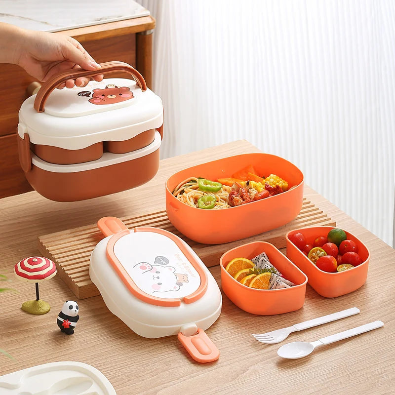 Unisex Bento-eväsrasia Karhu-teemalla Käytännöllinen Monilokeroinen 2