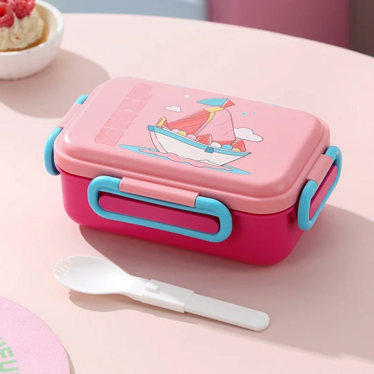 Unisex Bento-eväsrasia integroiduilla ruokailuvälineillä leikkisällä kuvituksella 0