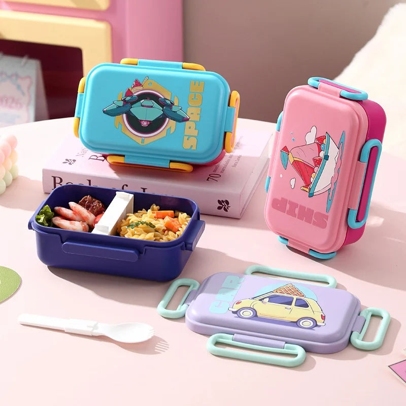 Unisex Bento-eväsrasia integroiduilla ruokailuvälineillä leikkisällä kuvituksella 1