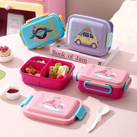 Unisex Bento-eväsrasia integroiduilla ruokailuvälineillä leikkisällä kuvituksella 2
