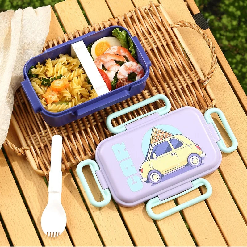 Unisex Bento-eväsrasia integroiduilla ruokailuvälineillä leikkisällä kuvituksella 4