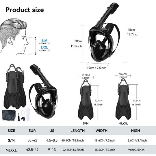 Unisex Snorklaussetti Kokonaamarilla ja Joustavilla Evillä 2
