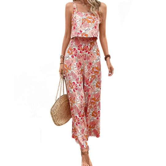Naiset Jumpsuit Hihaton Vintage Kukkatulostus Hengittävä Polyesteri 1