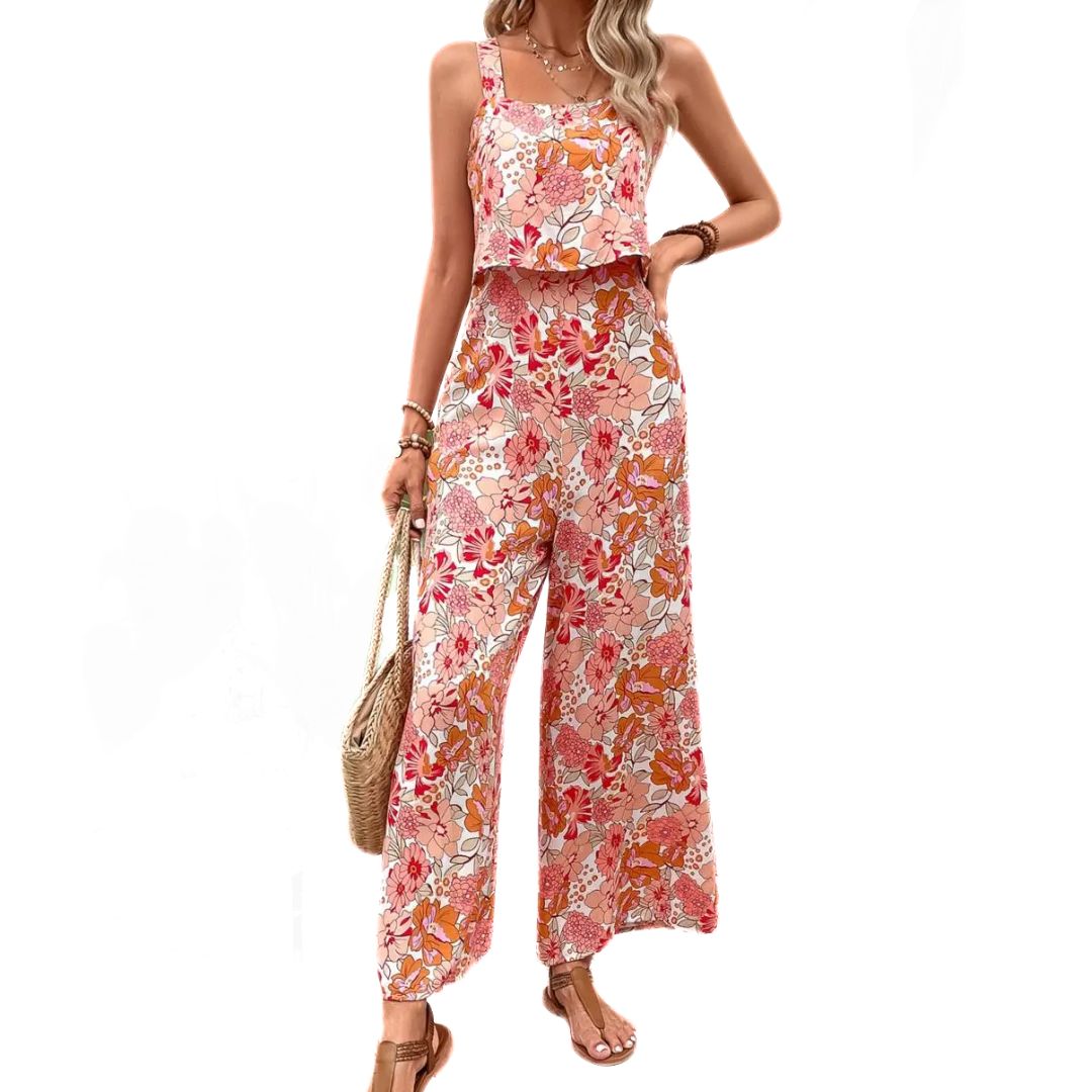 Naiset Jumpsuit Hihaton Vintage Kukkatulostus Hengittävä Polyesteri 3