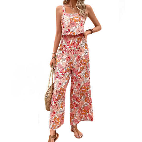 Naiset Jumpsuit Hihaton Vintage Kukkatulostus Hengittävä Polyesteri 3