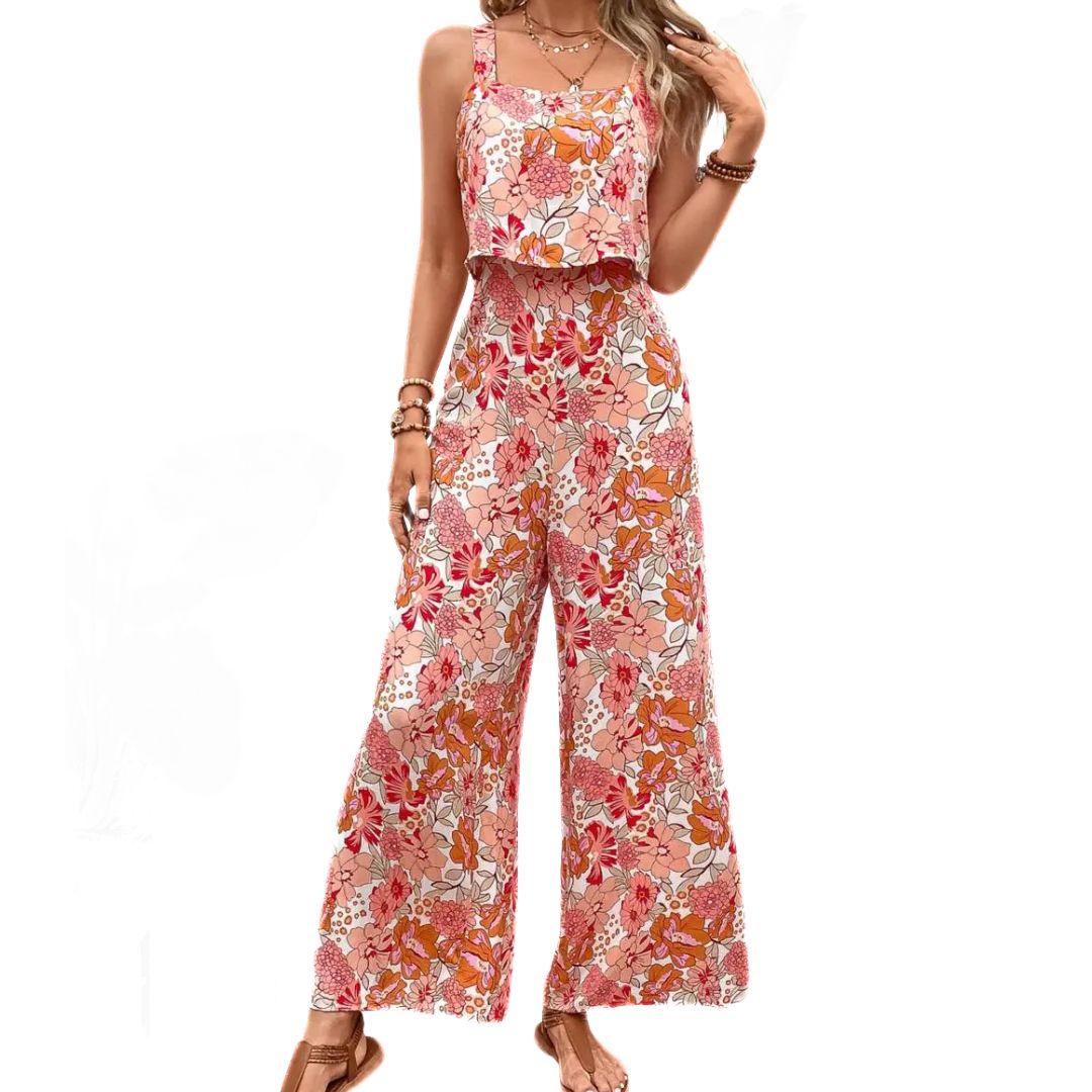 Naiset Jumpsuit Hihaton Vintage Kukkatulostus Hengittävä Polyesteri 6