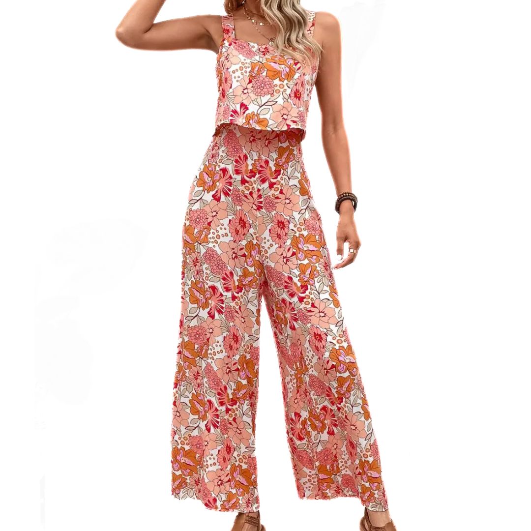 Naiset Jumpsuit Hihaton Vintage Kukkatulostus Hengittävä Polyesteri 4