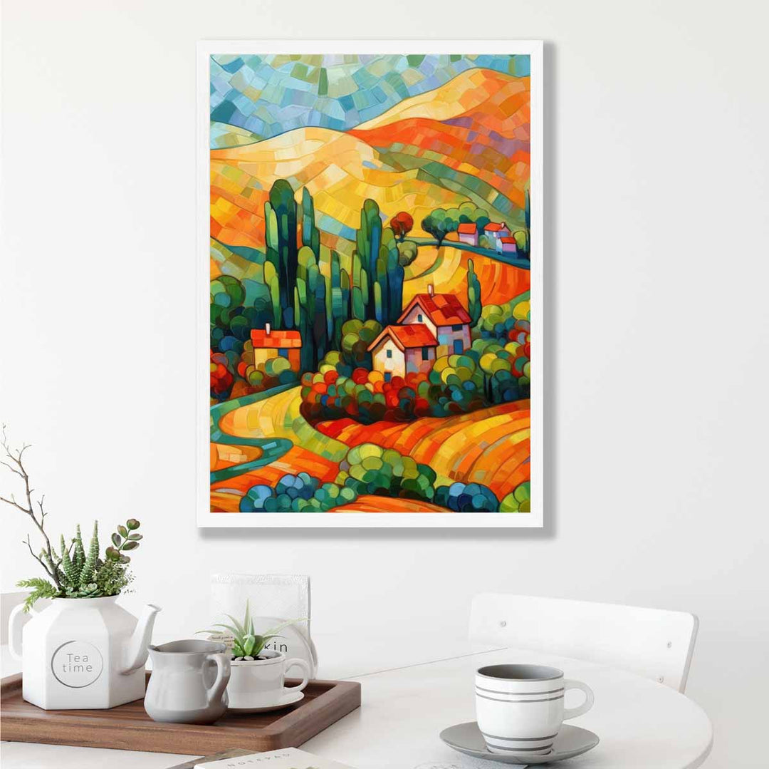 Värikäs Abstrakti Taideprintti Maisemalla 4
