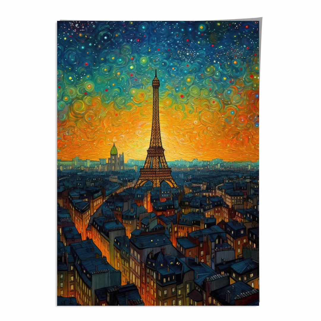 Värikäs Taidetuloste Pariisista Auringonlaskun Aikaan 0