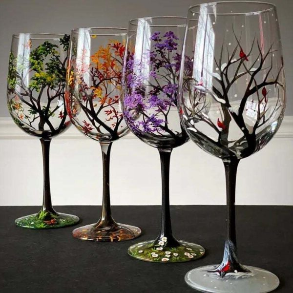 Viinilasit Four Seasons Tree -taideteos 1