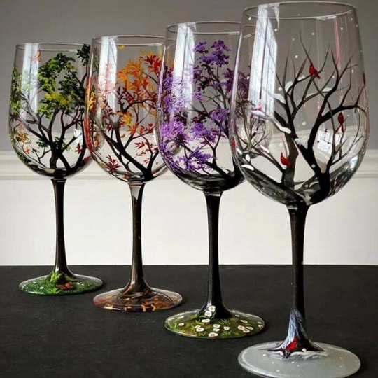 Viinilasit Four Seasons Tree -taideteos 1