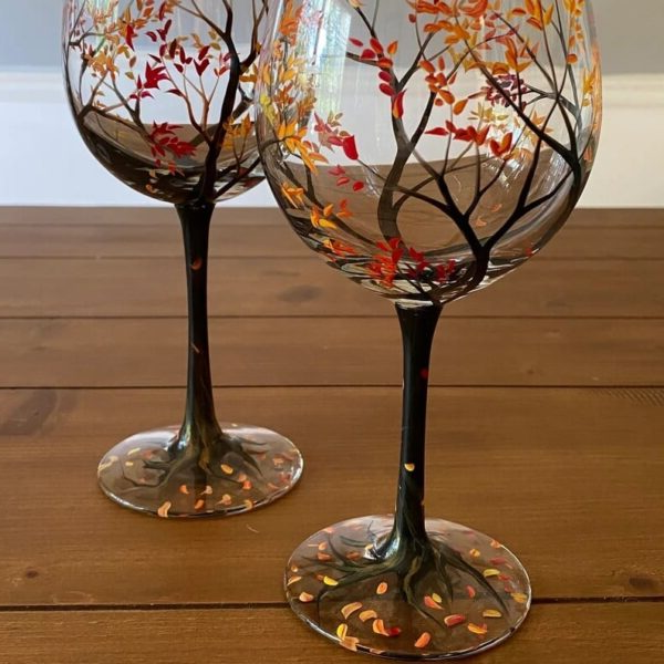 Viinilasit Four Seasons Tree -taideteos 8