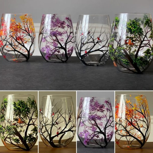 Viinilasit Four Seasons Tree -taideteos 9