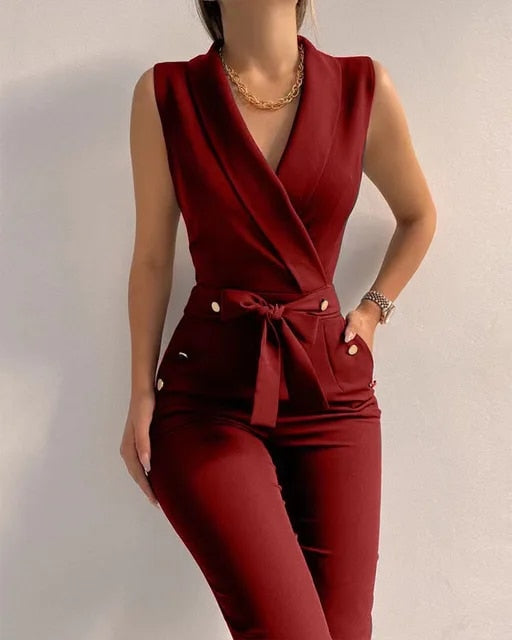 Variant image for Naisten Hihaton Jumpsuit V-kaula-aukolla Polyesteri-21