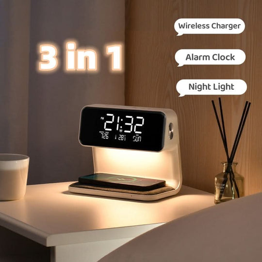 Yölamppu ja Herätyskello Langattomalla Latauksella Moderni Design 1