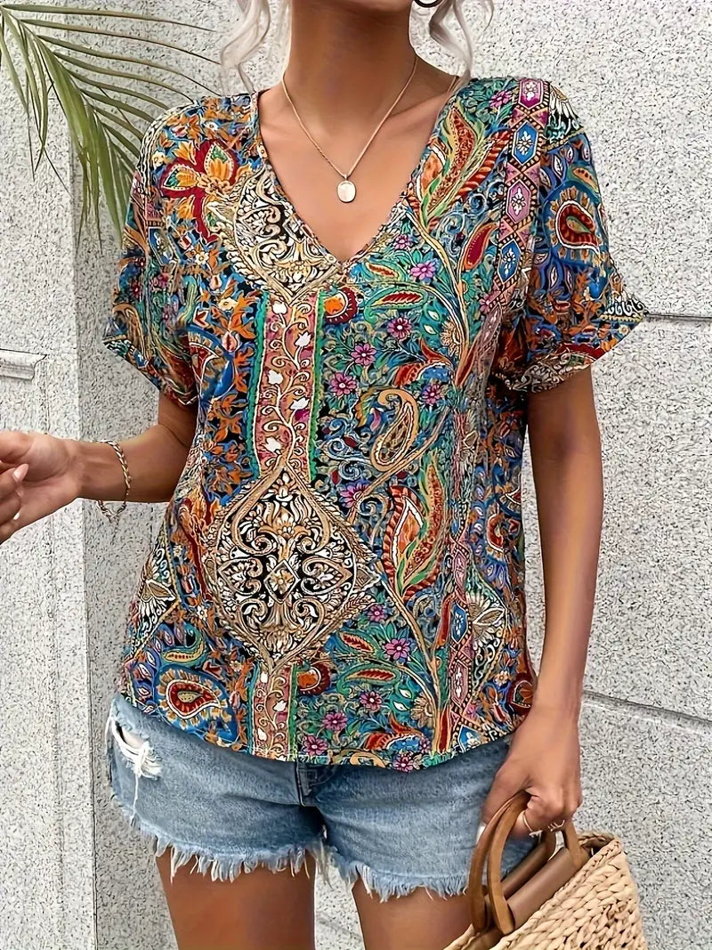 Naisten Pusero V-kaulus Paisley Print Kevyt Polyesteri-2