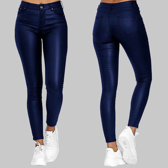 Naisten Keinotekoiset Nahkahousut Korkea Vyötärö Slim Fit PU-Nahka 3