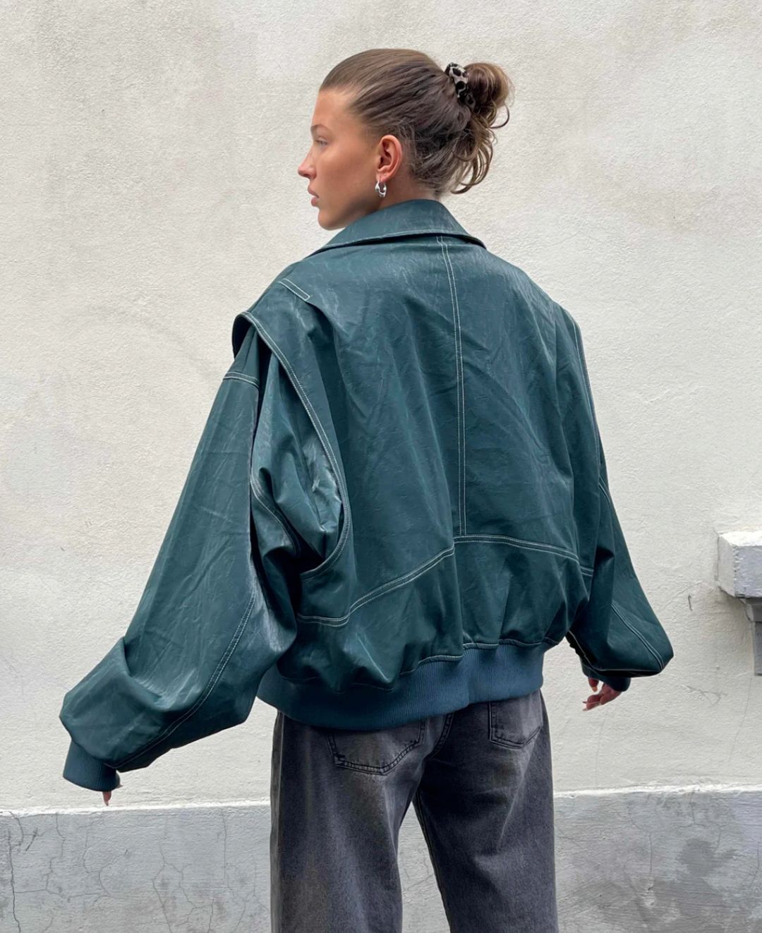 Variant image for Naisten Takki Musta Oversized Bomber Lämmin Kestävä-4