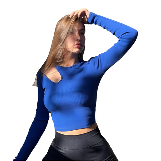 Naisten Rib-neulottu pitkähihainen Crop-top