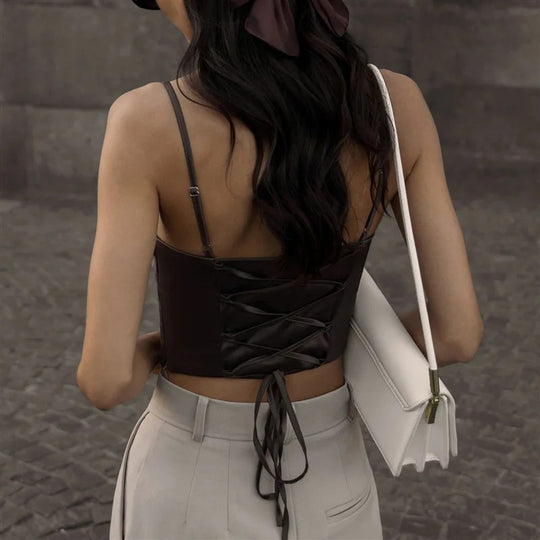 Naisten Lace-Up Spagettihihnainen Crop-top