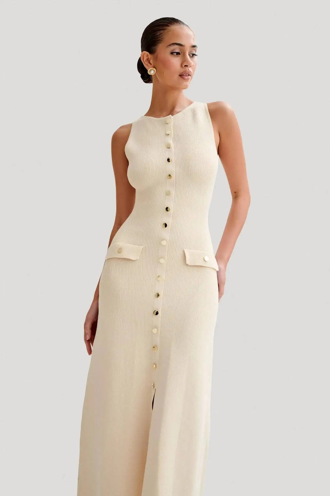 Naisten Button-Up neulottu bodycon mekko