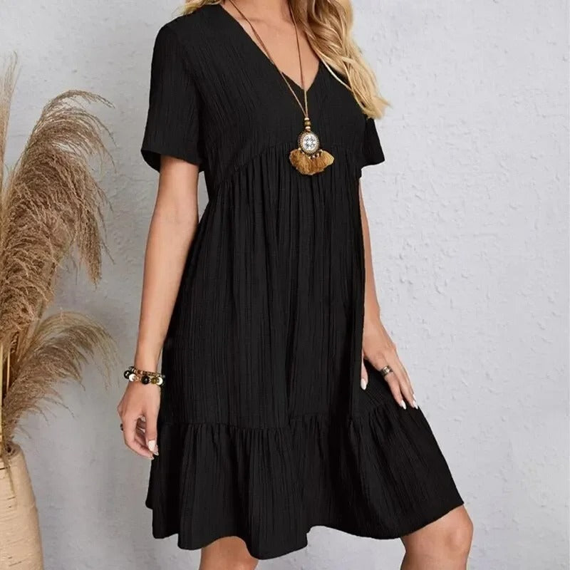 Naisten V-kaula-aukkoinen Peplum Fit Flare -mekko
