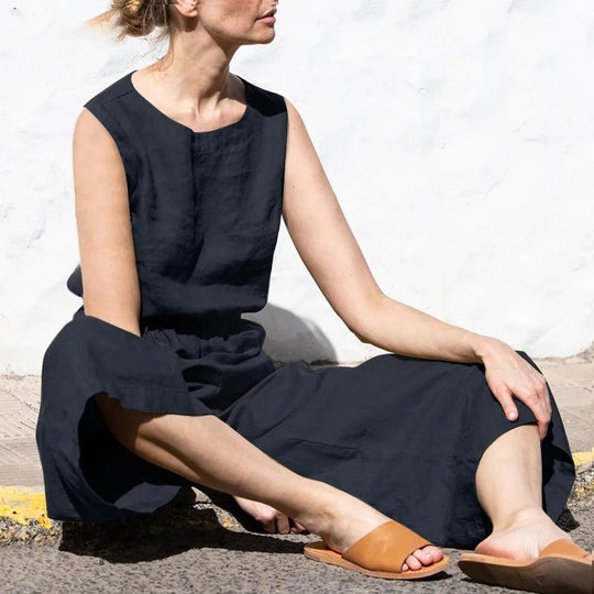 Naisten puuvilla pellava korkea vyötärö Jumpsuit