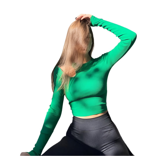 Naisten Rib-neulottu pitkähihainen Crop-top