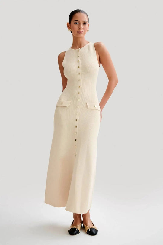 Naisten Button-Up neulottu bodycon mekko