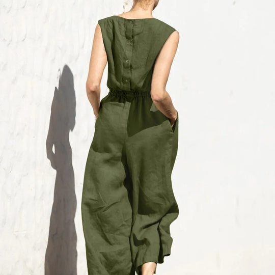 Naisten puuvilla pellava korkea vyötärö Jumpsuit